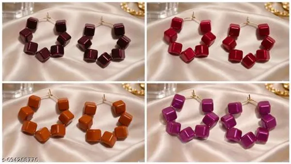 Multicolor_Trendy_Square_Beads_Hoop_Earrings_Combo_Set_Of_4_For_Women