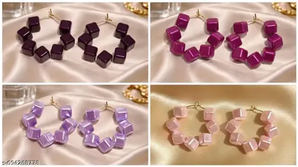 Multicolor_Trendy_Square_Beads_Hoop_Earrings_Combo_Set_Of_4_For_Women
