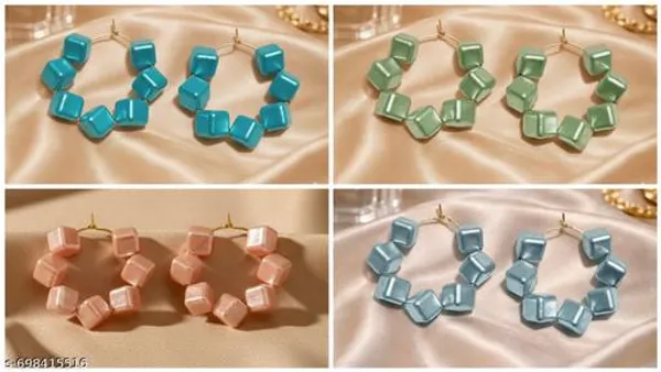 Multicolour_Trendy_Square_Beads_Hoop_Earrings_Combo_Set_Of_4_For_Women