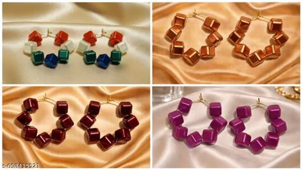 Multicolour_Trendy_Square_Beads_Hoop_Earrings_Combo_Set_Of_4_For_Women