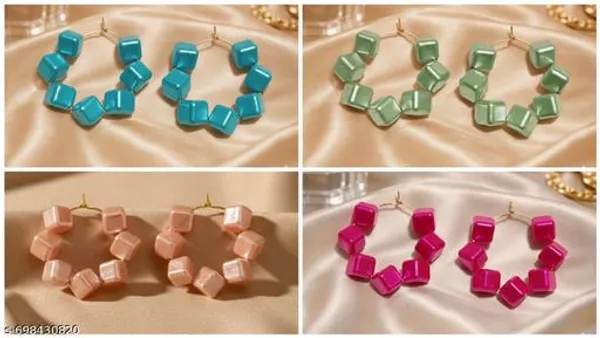 Multicolour_Trendy_Square_Beads_Hoop_Earrings_Combo_Set_Of_4_For_Women