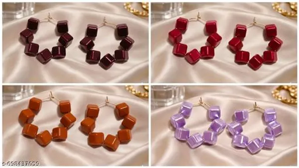 Multicolour_Trendy_Square_Beads_Hoop_Earrings_Combo_Set_Of_4_For_Women