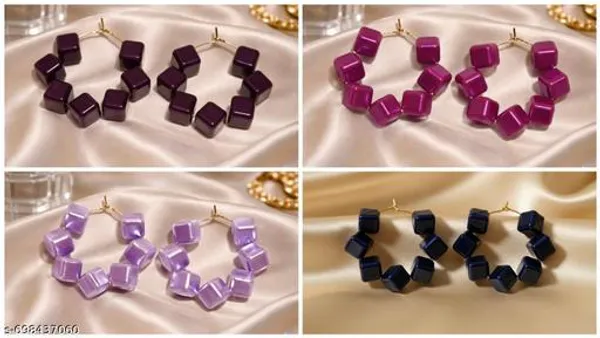 Multicolour_Trendy_Square_Beads_Hoop_Earrings_Combo_Set_Of_4_For_Women