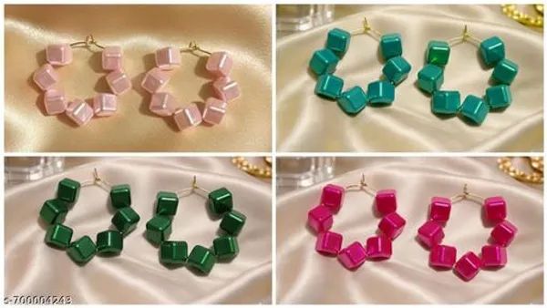 Multicolour_Trendy_Square_Beads_Hoop_Earrings_Combo_Set_Of_4_For_Women