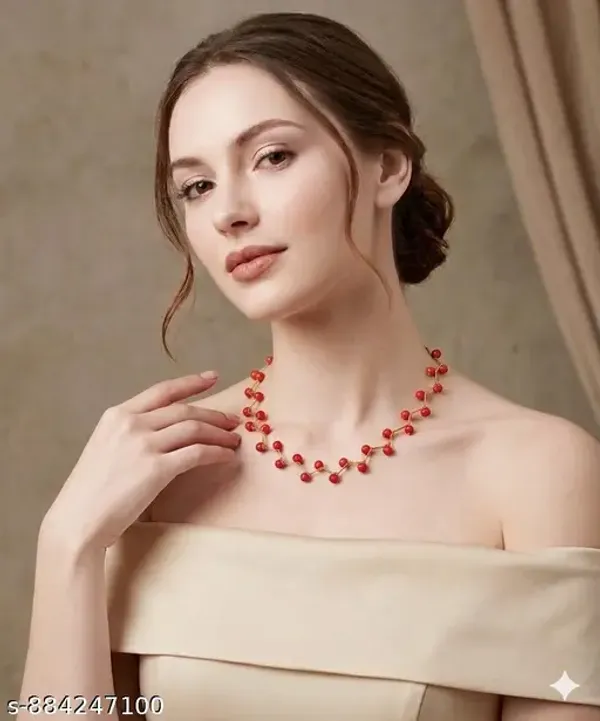 Orange_Elegant_Pearl_Onyx_Zig_Zag_Statement_Necklace_Set_For_Women