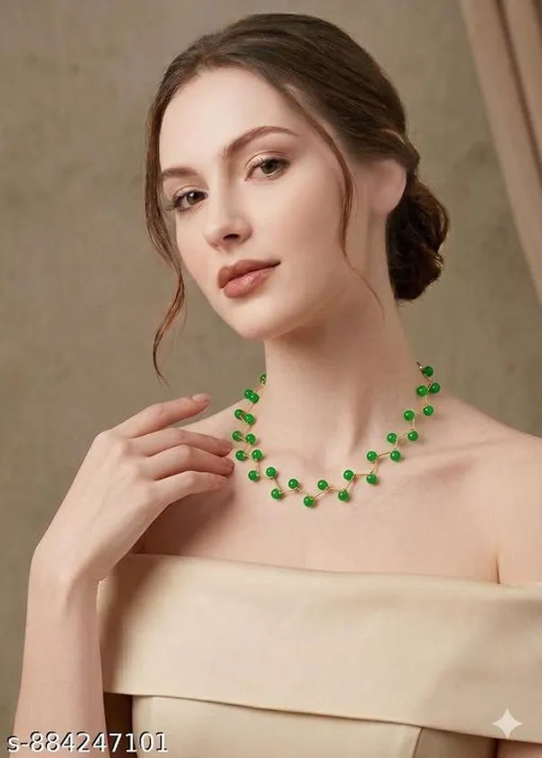 Mint_Green_Elegant_Pearl_Onyx_Zig_Zag_Statement_Necklace_Set_For_Women