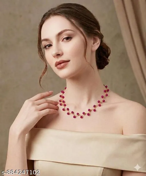 Wine_Pink_Elegant_Pearl_Onyx_Zig_Zag_Statement_Necklace_Set_For_Women