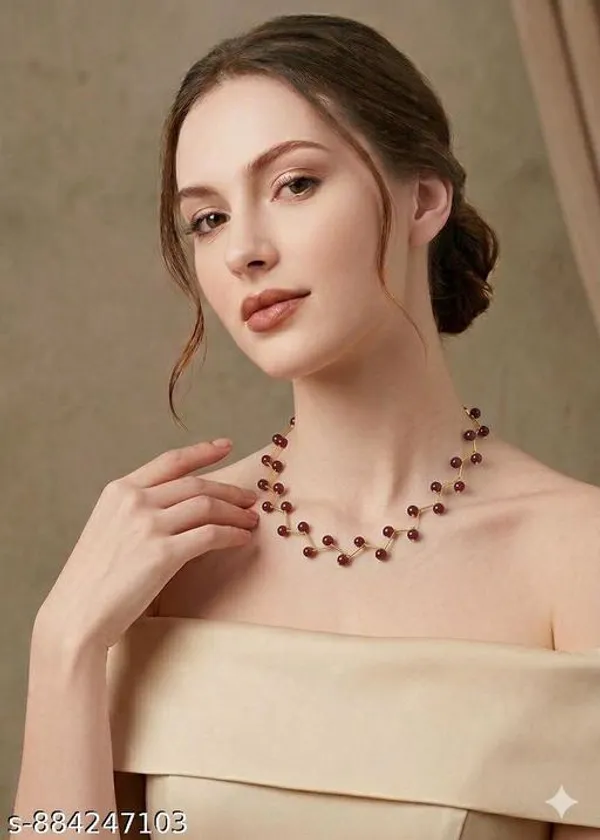 Brown_Elegant_Pearl_Onyx_Zig_Zag_Statement_Necklace_Set_For_Women