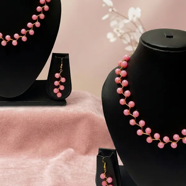 Light_Pink_Party_Wear_Zigzag_Necklace_With_Earring