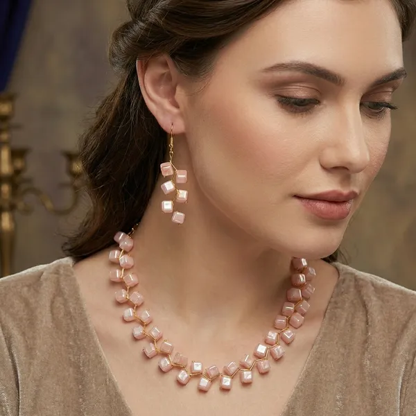 Peach_Zigzag_Handmade_Weight_Party_Wear_Pearl_Beads_Jewellery_Set_Peach_For_Women