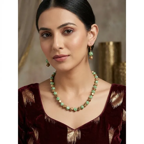 Turquoise_Green_Square_Single_Line_Jewellery_Set_For_Women