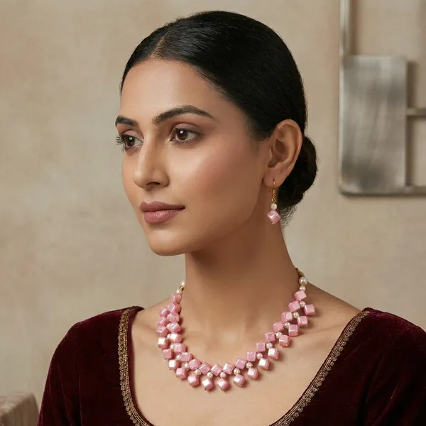 Pink_Handmade_Pearl_Jewellery_Set_For_Women
