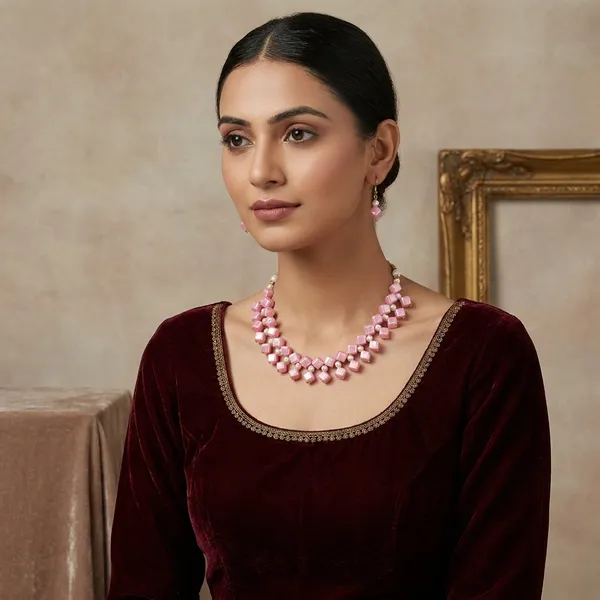Pink_Handmade_Pearl_Jewellery_Set_For_Women