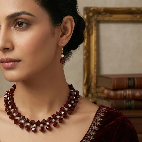 Maroon_Handmade_Pearl_Jewellery_Set_For_Women