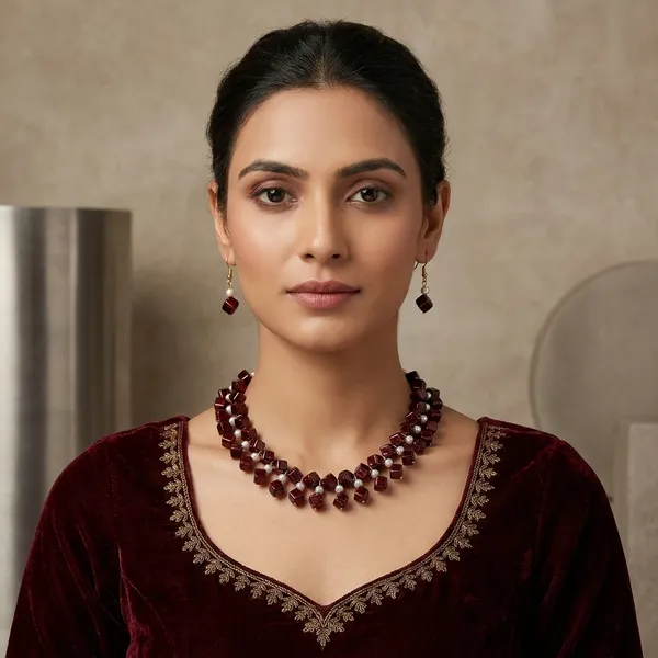 Maroon_Handmade_Pearl_Jewellery_Set_For_Women