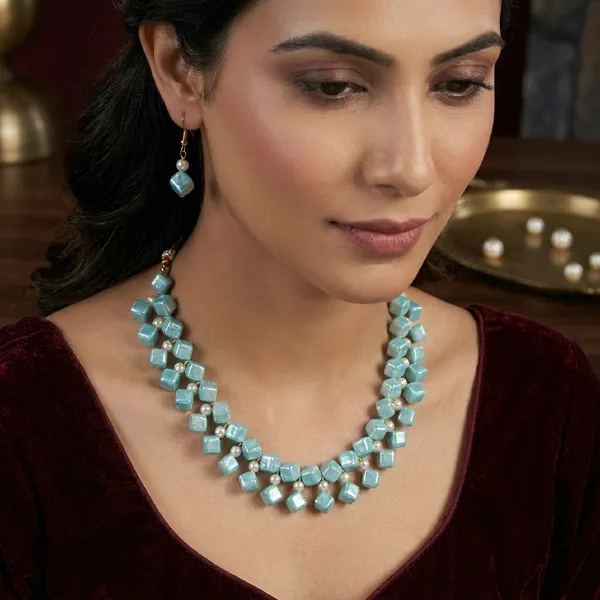 Cyan_Blue_Handmade_Pearl_Jewellery_Set_For_Women