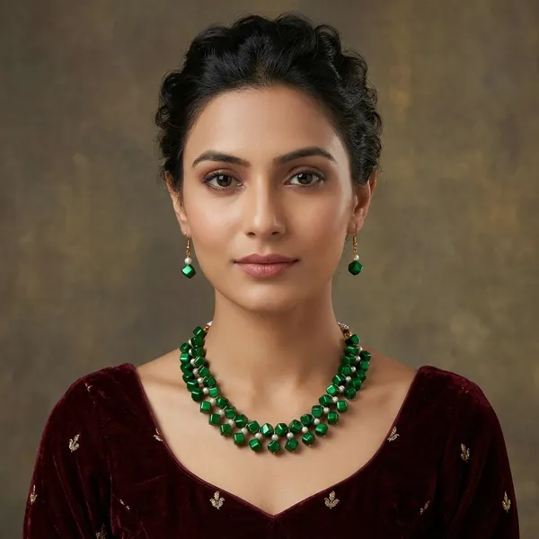 Green_Handmade_Pearl_Jewellery_Set_For_Women