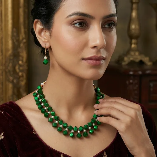 Green_Handmade_Pearl_Jewellery_Set_For_Women