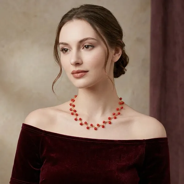 Orange_Elegant_Pearl_Onyx_Zig_Zag_Statement_Necklace_Set_For_Women
