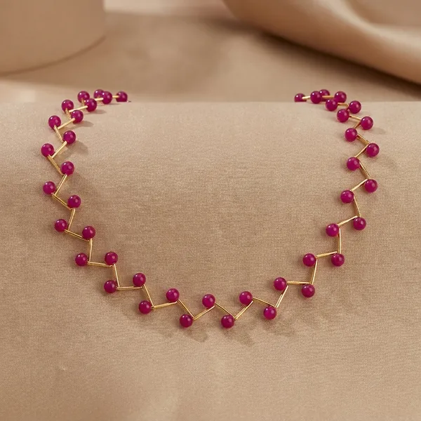 Wine_Pink_Elegant_Pearl_Onyx_Zig_Zag_Statement_Necklace_Set_For_Women