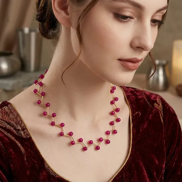 Wine_Pink_Elegant_Pearl_Onyx_Zig_Zag_Statement_Necklace_Set_For_Women