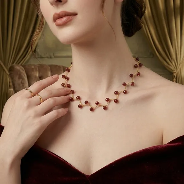 Brown_Elegant_Pearl_Onyx_Zig_Zag_Statement_Necklace_Set_For_Women