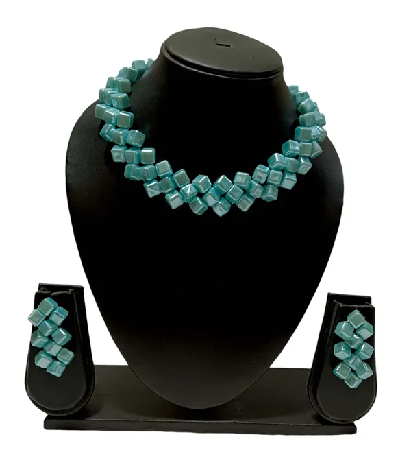 Light_Blue_Sqaure_Turquoise_Statement_Necklace_And_Earrings_Set