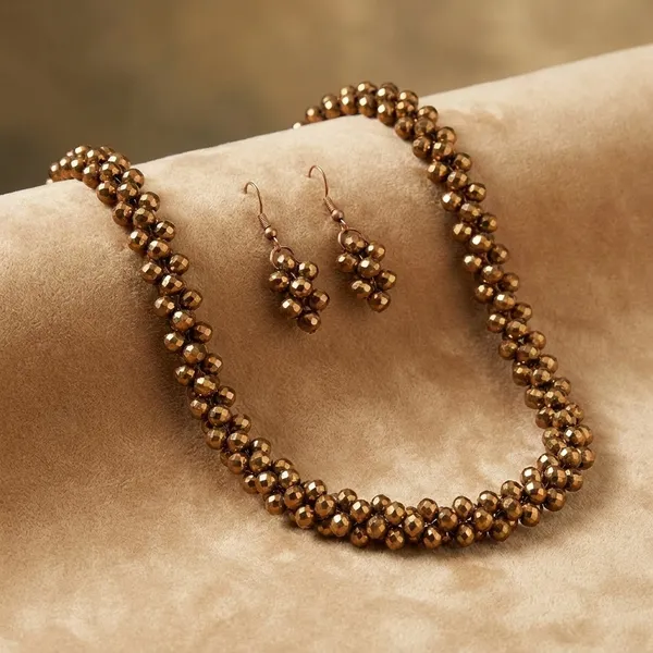 Gold-Toned_Beaded_Necklace_And_Earrings_Set