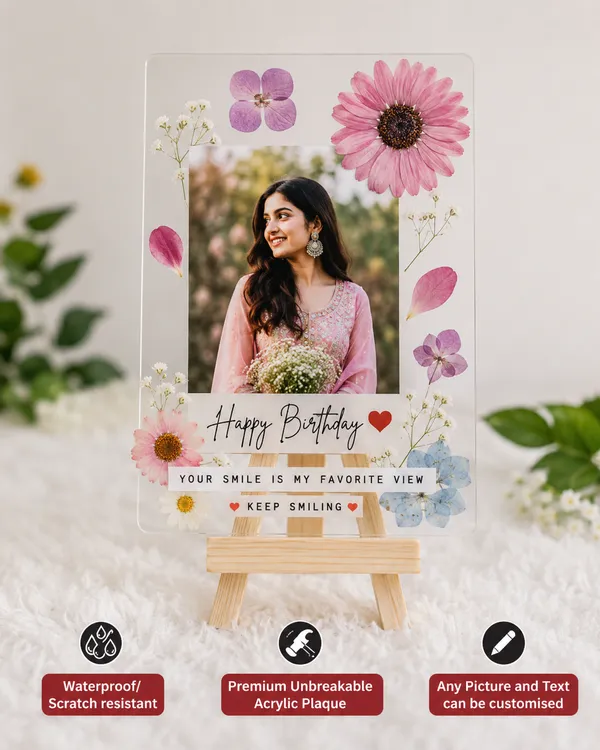 Customizable_Acrylic_Birthday_Photo_Plaque_With_Wooden_Stand_And_Floral_Design