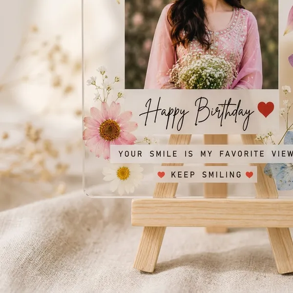Customizable_Acrylic_Birthday_Photo_Plaque_With_Wooden_Stand_And_Floral_Design