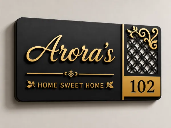 Personalized_Home_Sweet_Home_Name_Plate_With_House_Number_-_Black_And_Gold_Design