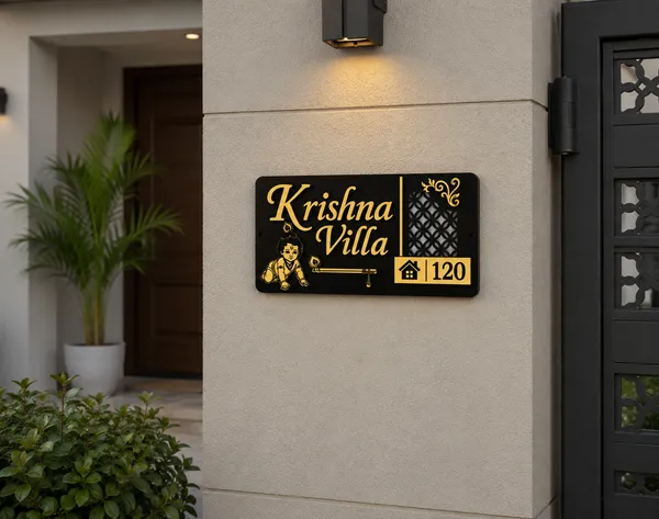 Personalized_krishna_Name_Plate_With_House_Number-_Black_With_Golden_Design