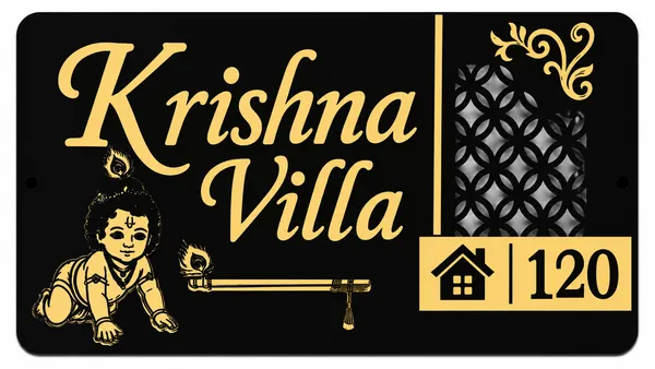 Personalized_krishna_Name_Plate_With_House_Number-_Black_With_Golden_Design