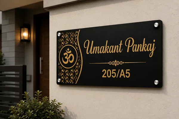 Customizable_Name_Plate_With_Om_Symbol_And_Decorative_Pattern_-_Black_And_Gold_Finish