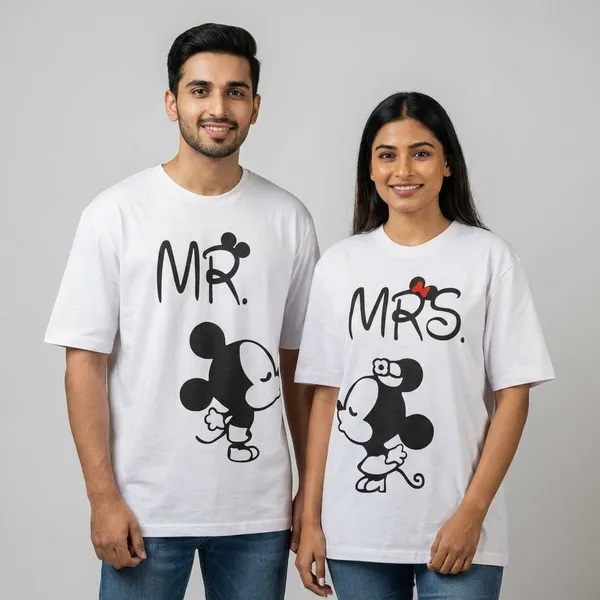 White_Cotton_240Gsm_T-Shirt_Set_For_Couple_(Pack_of_2)