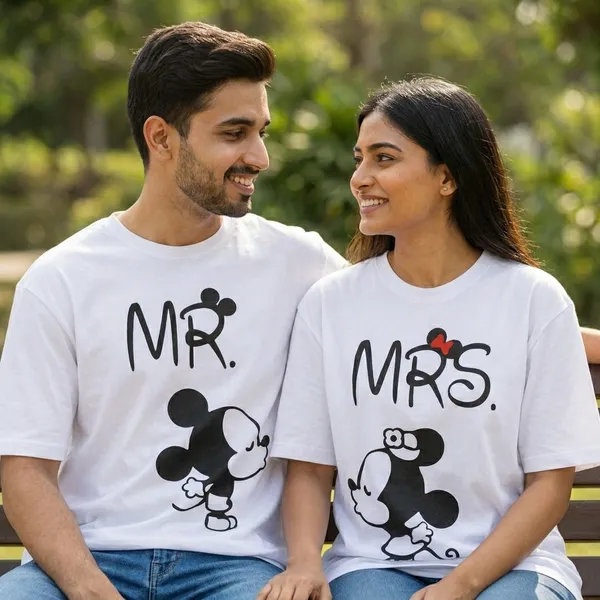 White_Cotton_240Gsm_T-Shirt_Set_For_Couple_(Pack_of_2)