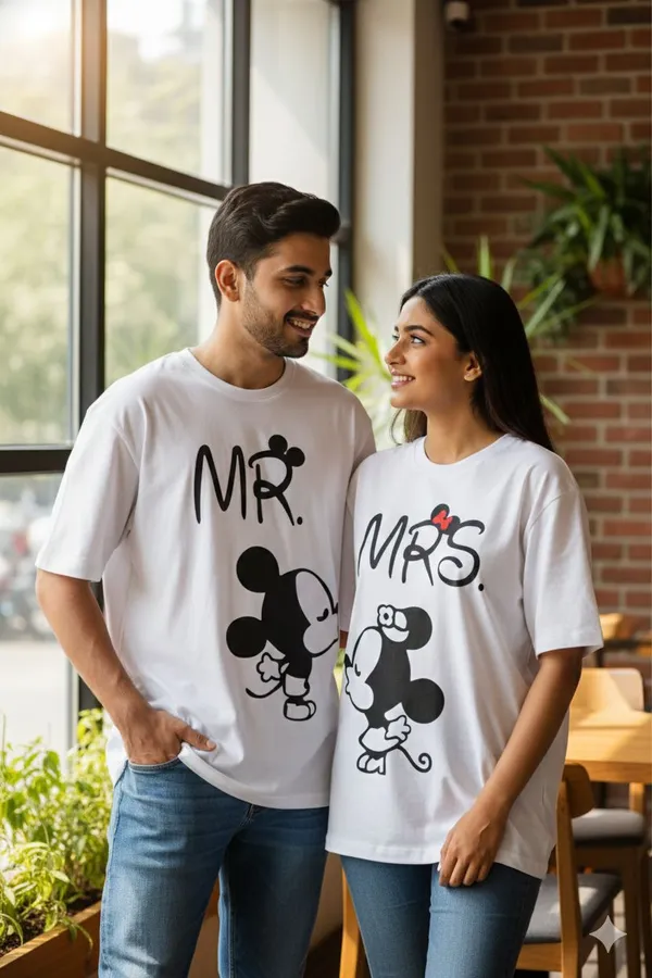 White_Cotton_240Gsm_T-Shirt_Set_For_Couple_(Pack_of_2)