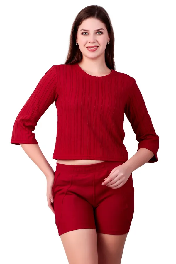 Red_Cotton_Blend_Co-Ord_Set_For_Women
