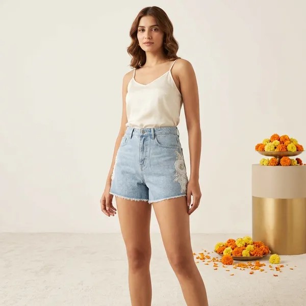 Floral_Embroidered_Light_Blue_Denim_Shorts_For_Women
