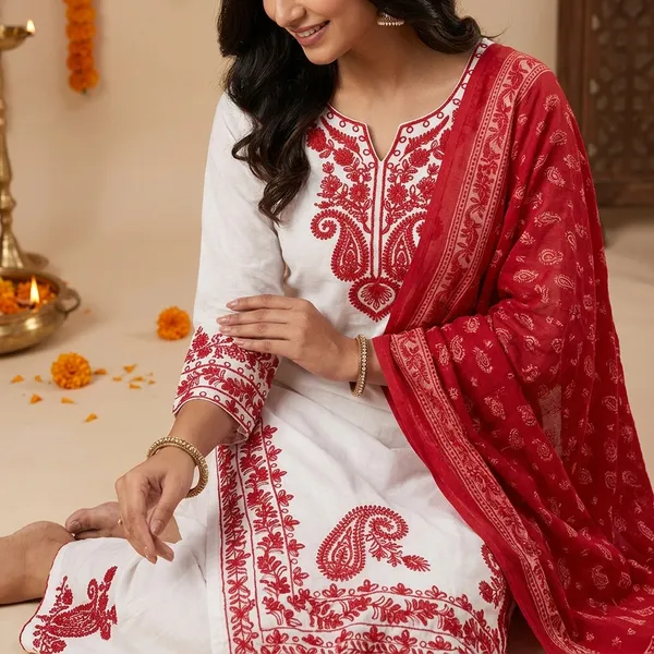 Embroidered_White_Salwar_Kameez_Set_With_Red_Thread_Work