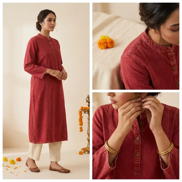 Dusty_Rose_Pink_Denim_Long_Kurta