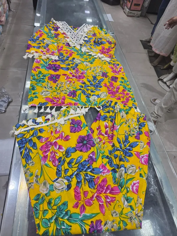 Vibrant_Yellow_Floral_Printed_Two-Piece_Dress_With_Crochet_Detailing