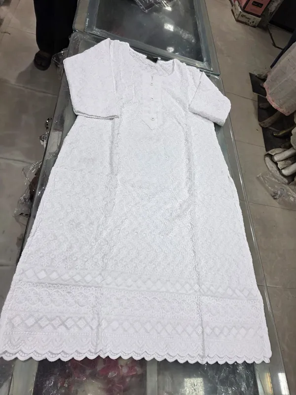 White_Chikankari_Embroidered_Ethnic_Kurti_For_Girls