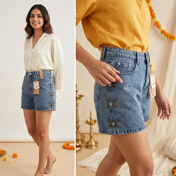 Stylish_Butterfly_Embellished_Denim_Shorts