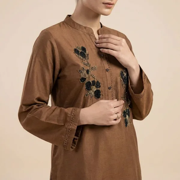 Brown_Premium_Embroidered_Kurta_Set