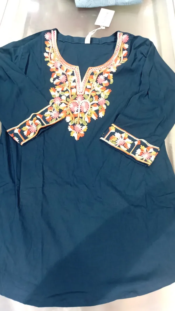 Teal_Blue_Embroidered_Kurti_With_Floral_Threadwork