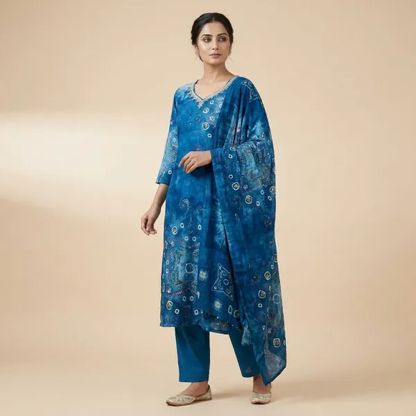 Blue_Premium_And_Elegant_Bandhani_Salwar_Suit_Set