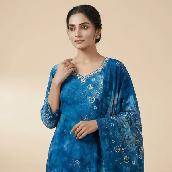 Blue_Premium_And_Elegant_Bandhani_Salwar_Suit_Set