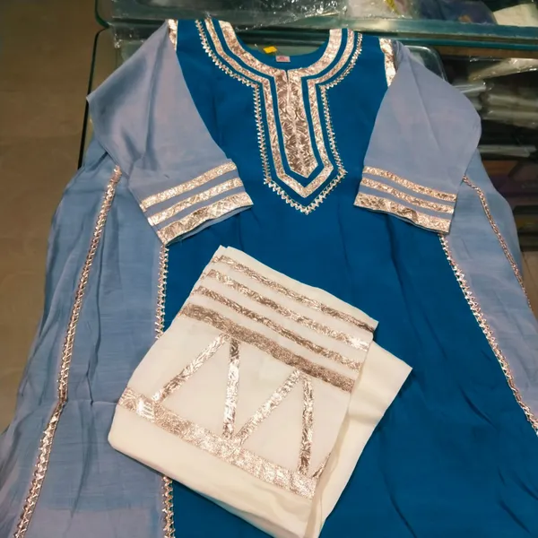 Blue_And_White_Embellished_Salwar_Suit_Set_With_Dupatta