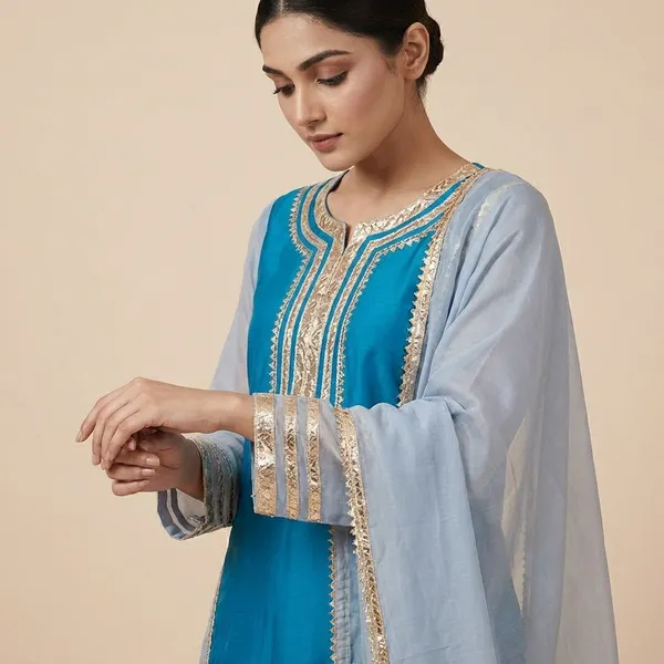 Blue_And_White_Embellished_Salwar_Suit_Set_With_Dupatta